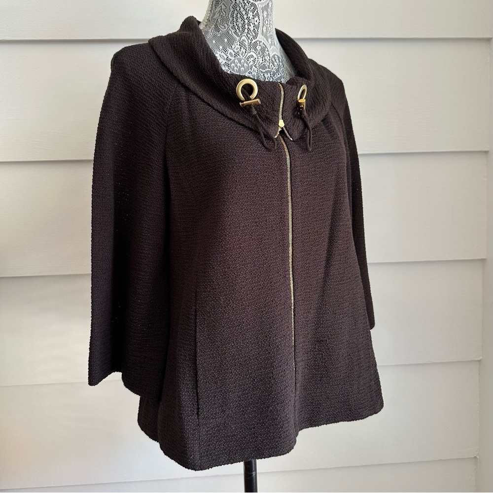 St. John Black Knit Zip Up Jacket with Gold Hardware size M made in USA - Picture 4 of 11